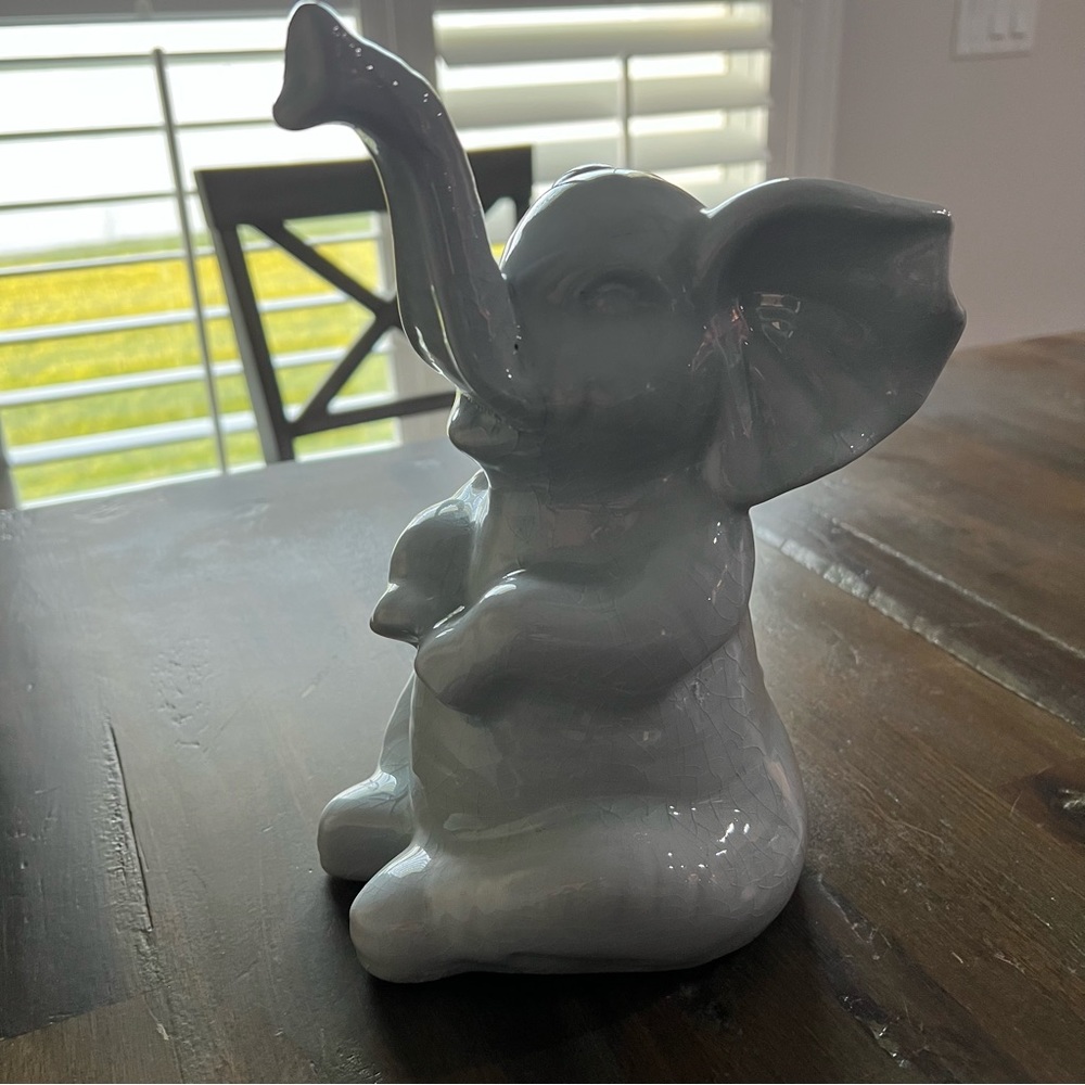Light gray elephant trunk up for best luck decorative statue NEW